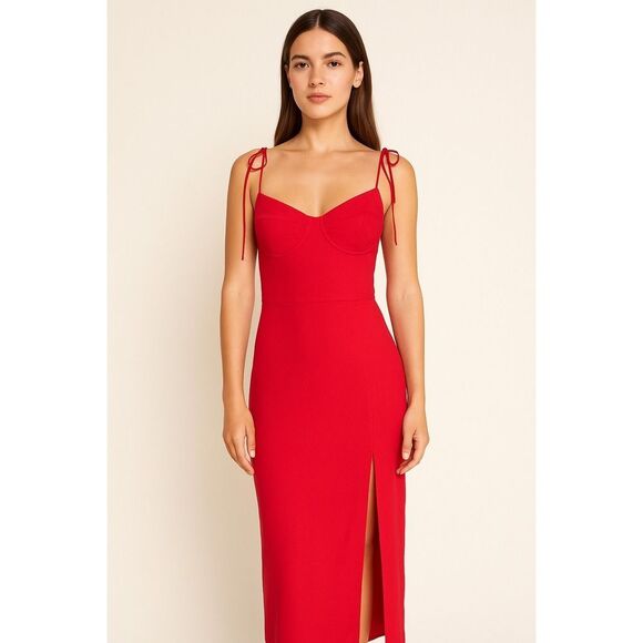 Reformation Kourtney Midi Dress in Cherry Size 12 - Picture 1 of 8
